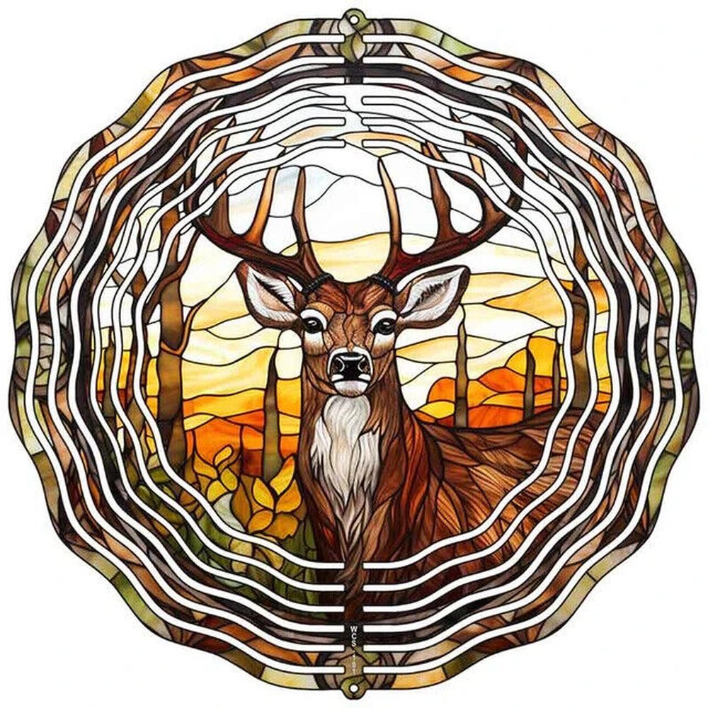 10" Metal Stained Glass Deer Wind Spinner 360 swivel hook Yard Decor Home & Garden:Yard, Garden & Outdoor Living:Décor:Windmills & Wind Spinners Style Your Walls